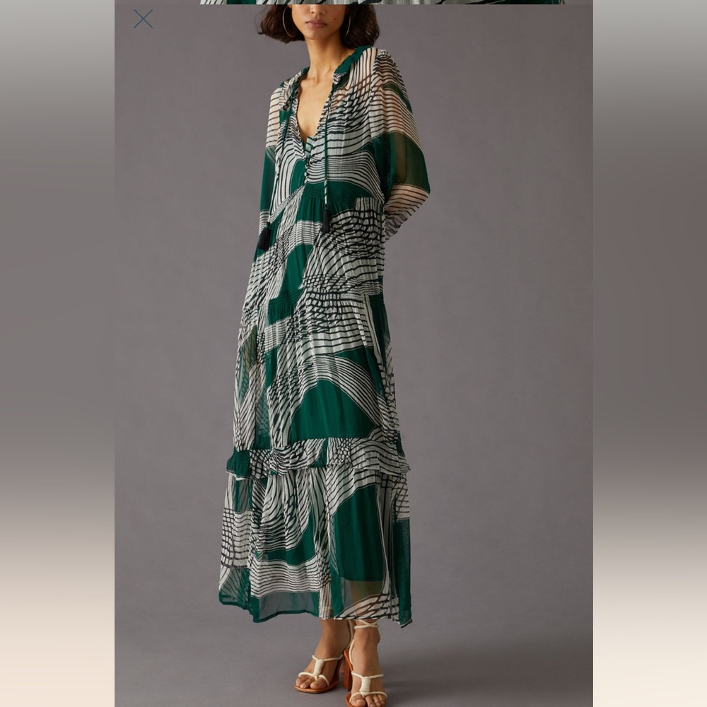 Anthropologie chiffon green dress